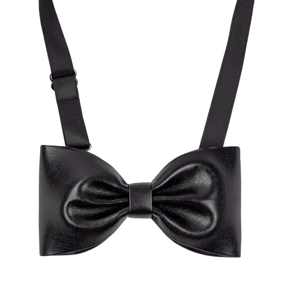 Black faux Leather Adjustable Pre-Tied Bow Tie